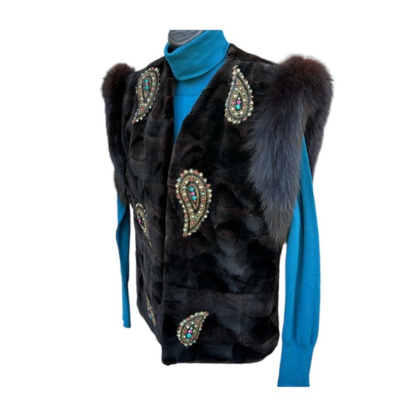 ANDRIENNE LANDAU vintage very dark brown fur vest, size s/m - Picture 2 of 11